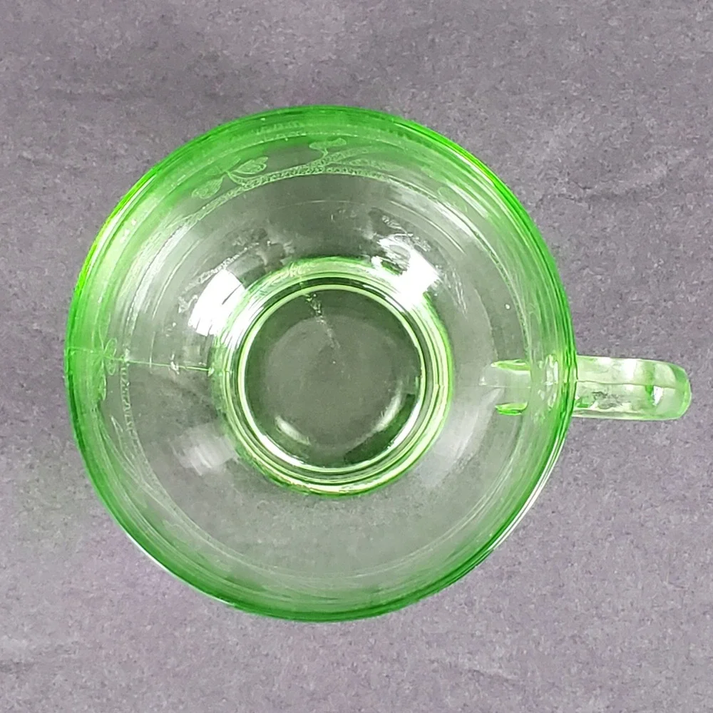 Hazel-Atlas Cloverleaf Green Uranium Depression Glass Tea Cup and Saucer Set